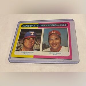 JohnnyBench/Jeff Burroughs 1975 Topps Baseball Card RBI Leaders 1974 # 308